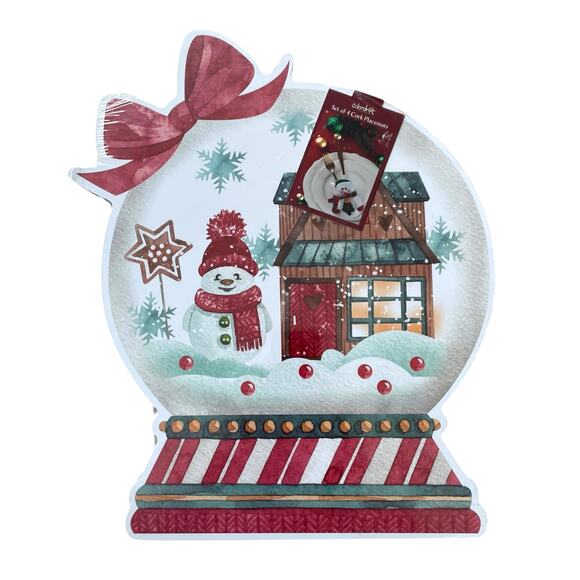 Colordrift Christmas Snowman Snowglobe Cork Backed Placemats 16x13 Set of 4 New - Picture 7 of 9